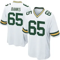 Green Bay Packers Men's Game White Jersey (65 Aaron Banks)