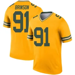 Green Bay Packers Men's Legend Gold Inverted Jersey (91 Warren Brinson)