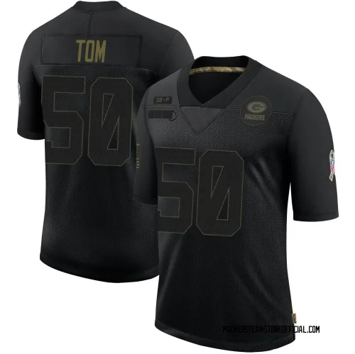 Green Bay Packers Men's Limited Black 2020 Salute To Service Jersey (50 Zach Tom)