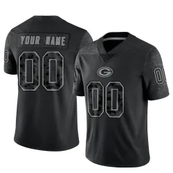 Green Bay Packers Men's Limited Black Reflective Jersey (00 Custom)