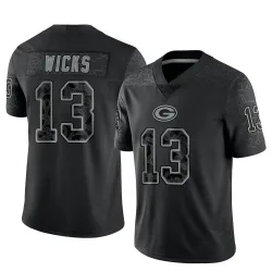 Green Bay Packers Men's Limited Black Reflective Jersey (13 Dontayvion Wicks)