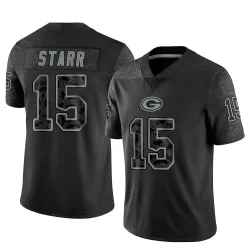 Green Bay Packers Men's Limited Black Reflective Jersey (15 Bart Starr)