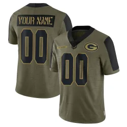 Green Bay Packers Men's Limited Olive 2021 Salute To Service Jersey (00 Custom)