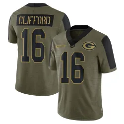 Green Bay Packers Men's Limited Olive 2021 Salute To Service Jersey (16 Sean Clifford)