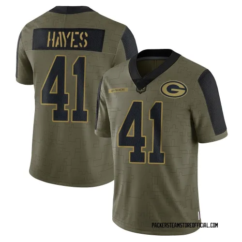 Green Bay Packers Men's Limited Olive 2021 Salute To Service Jersey (41 Kaleb Hayes)