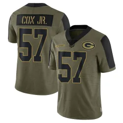 Green Bay Packers Men's Limited Olive 2021 Salute To Service Jersey (57 Brenton Cox Jr.)