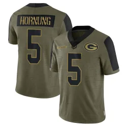 Green Bay Packers Men's Limited Olive 2021 Salute To Service Jersey (5 Paul Hornung)