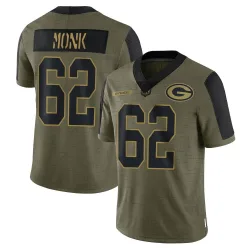 Green Bay Packers Men's Limited Olive 2021 Salute To Service Jersey (62 Jacob Monk)