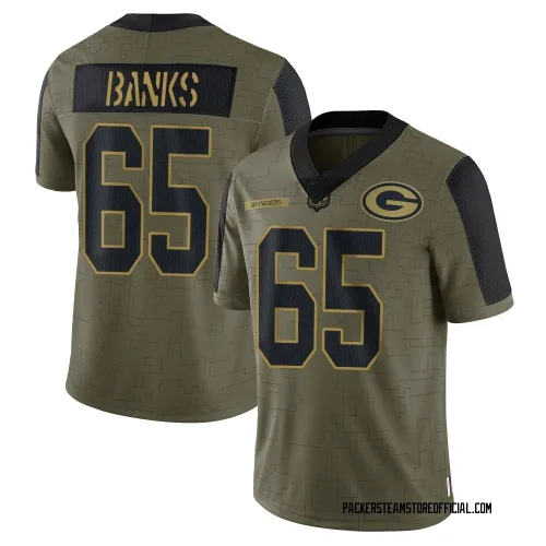 Green Bay Packers Men's Limited Olive 2021 Salute To Service Jersey (65 Aaron Banks)