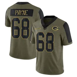 Green Bay Packers Men's Limited Olive 2021 Salute To Service Jersey (68 Leonard Payne)