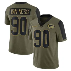 Green Bay Packers Men's Limited Olive 2021 Salute To Service Jersey (90 Lukas Van Ness)