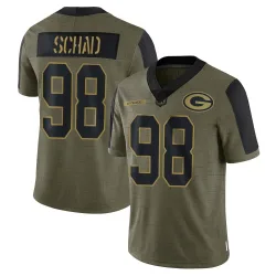 Green Bay Packers Men's Limited Olive 2021 Salute To Service Jersey (98 Keonte Schad)