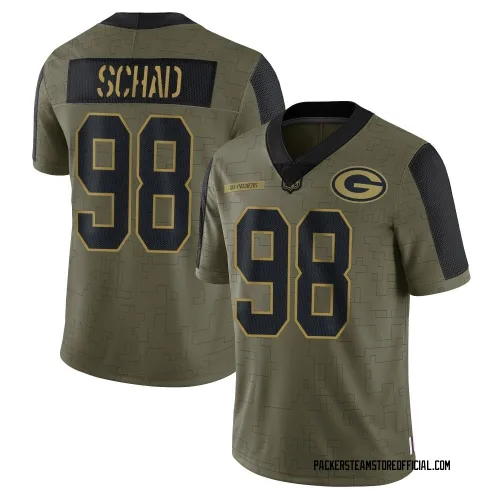 Green Bay Packers Men's Limited Olive 2021 Salute To Service Jersey (98 Keonte Schad)