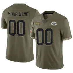 Green Bay Packers Men's Limited Olive 2022 Salute To Service Jersey (00 Custom)