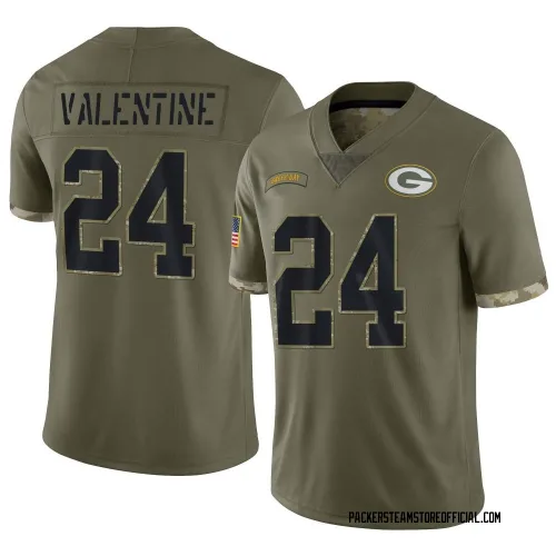Green Bay Packers Men's Limited Olive 2022 Salute To Service Jersey (24 Carrington Valentine)