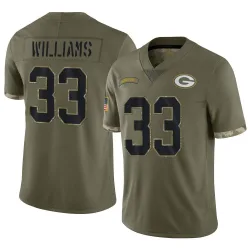 Green Bay Packers Men's Limited Olive 2022 Salute To Service Jersey (33 Evan Williams)