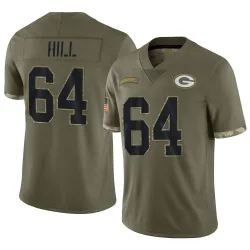 Green Bay Packers Men's Limited Olive 2022 Salute To Service Jersey (64 Trey Hill)