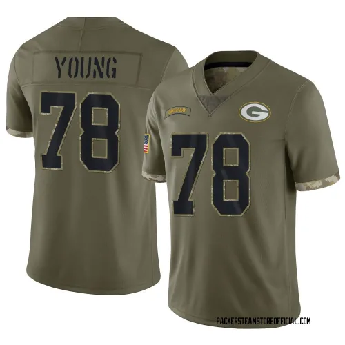 Green Bay Packers Men's Limited Olive 2022 Salute To Service Jersey (78 Cameron Young)
