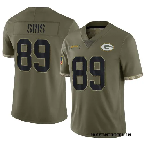 Green Bay Packers Men's Limited Olive 2022 Salute To Service Jersey (89 Ben Sims)