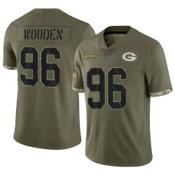 Green Bay Packers Men's Limited Olive 2022 Salute To Service Jersey (96 Colby Wooden)