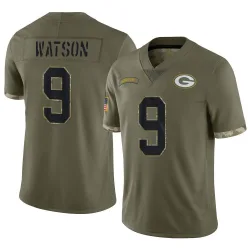Green Bay Packers Men's Limited Olive 2022 Salute To Service Jersey (9 Christian Watson)