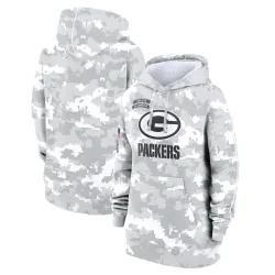 Green Bay Packers Women's Arctic Camo 2024 Salute To Service Club Fleece Pullover Hoodie
