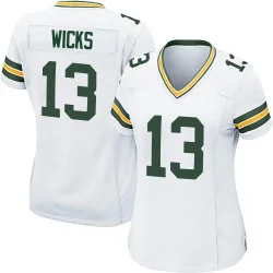 Green Bay Packers Women's Game White Jersey (13 Dontayvion Wicks)