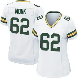 Green Bay Packers Women's Game White Jersey (62 Jacob Monk)