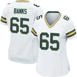 Green Bay Packers Women's Game White Jersey (65 Aaron Banks)