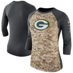 Green Bay Packers Women's Legend Camo /Charcoal Salute to Service 2017 Three-Quarter Raglan Sleeve T-Shirt