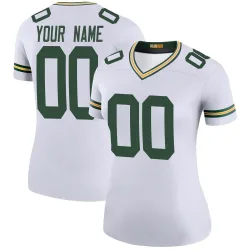 Green Bay Packers Women's Legend White Color Rush Jersey (00 Custom)
