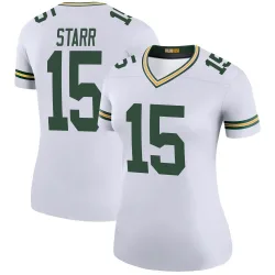 Green Bay Packers Women's Legend White Color Rush Jersey (15 Bart Starr)