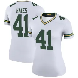Green Bay Packers Women's Legend White Color Rush Jersey (41 Kaleb Hayes)