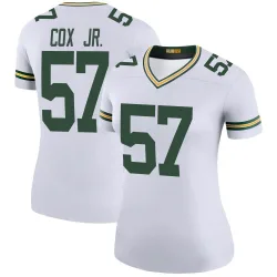 Green Bay Packers Women's Legend White Color Rush Jersey (57 Brenton Cox Jr.)