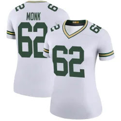 Green Bay Packers Women's Legend White Color Rush Jersey (62 Jacob Monk)