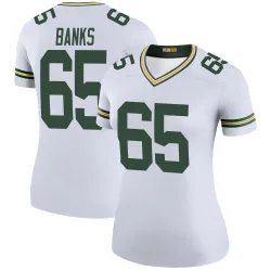 Green Bay Packers Women's Legend White Color Rush Jersey (65 Aaron Banks)