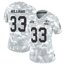 Green Bay Packers Women's Limited Arctic Camo 2024 Salute to Service Jersey (33 Evan Williams)