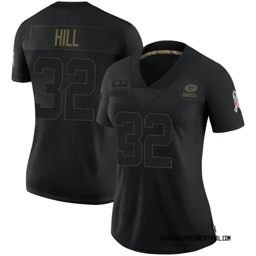 Green Bay Packers Women's Limited Black 2020 Salute To Service Jersey (32 Kylin Hill)