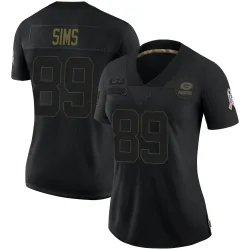 Green Bay Packers Women's Limited Black 2020 Salute To Service Jersey (89 Ben Sims)