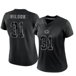 Green Bay Packers Women's Limited Black Reflective Jersey (31 Emanuel Wilson)