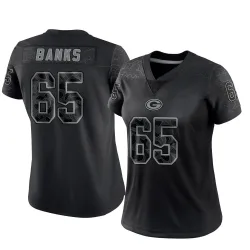 Green Bay Packers Women's Limited Black Reflective Jersey (65 Aaron Banks)