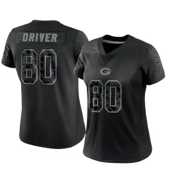 Green Bay Packers Women's Limited Black Reflective Jersey (80 Donald Driver)