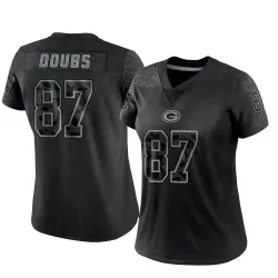 Green Bay Packers Women's Limited Black Reflective Jersey (87 Romeo Doubs)