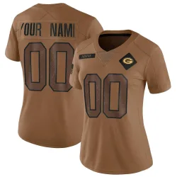 Green Bay Packers Women's Limited Brown 2023 Salute To Service Jersey (00 Custom)
