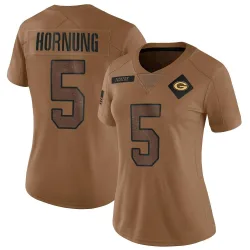 Green Bay Packers Women's Limited Brown 2023 Salute To Service Jersey (5 Paul Hornung)