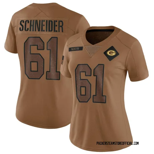 Green Bay Packers Women's Limited Brown 2023 Salute To Service Jersey (61 Cole Schneider)