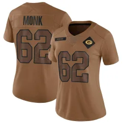 Green Bay Packers Women's Limited Brown 2023 Salute To Service Jersey (62 Jacob Monk)