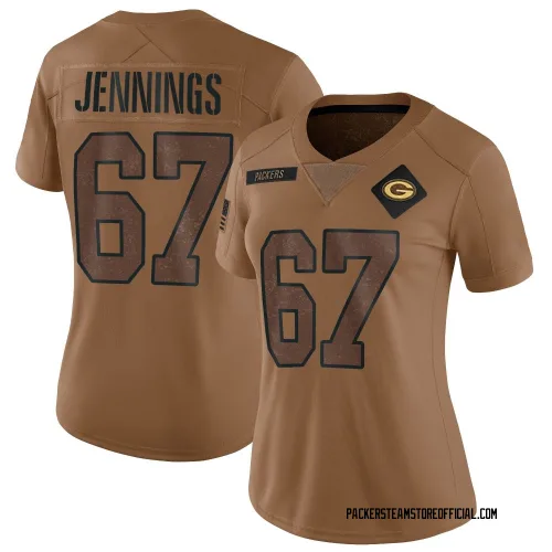 Green Bay Packers Women's Limited Brown 2023 Salute To Service Jersey (67 Donovan Jennings)