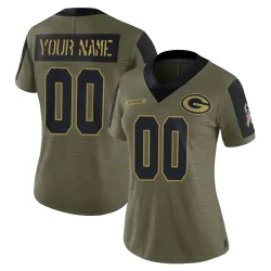 Green Bay Packers Women's Limited Olive 2021 Salute To Service Jersey (00 Custom)
