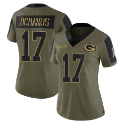 Green Bay Packers Women's Limited Olive 2021 Salute To Service Jersey (17 Brandon McManus)